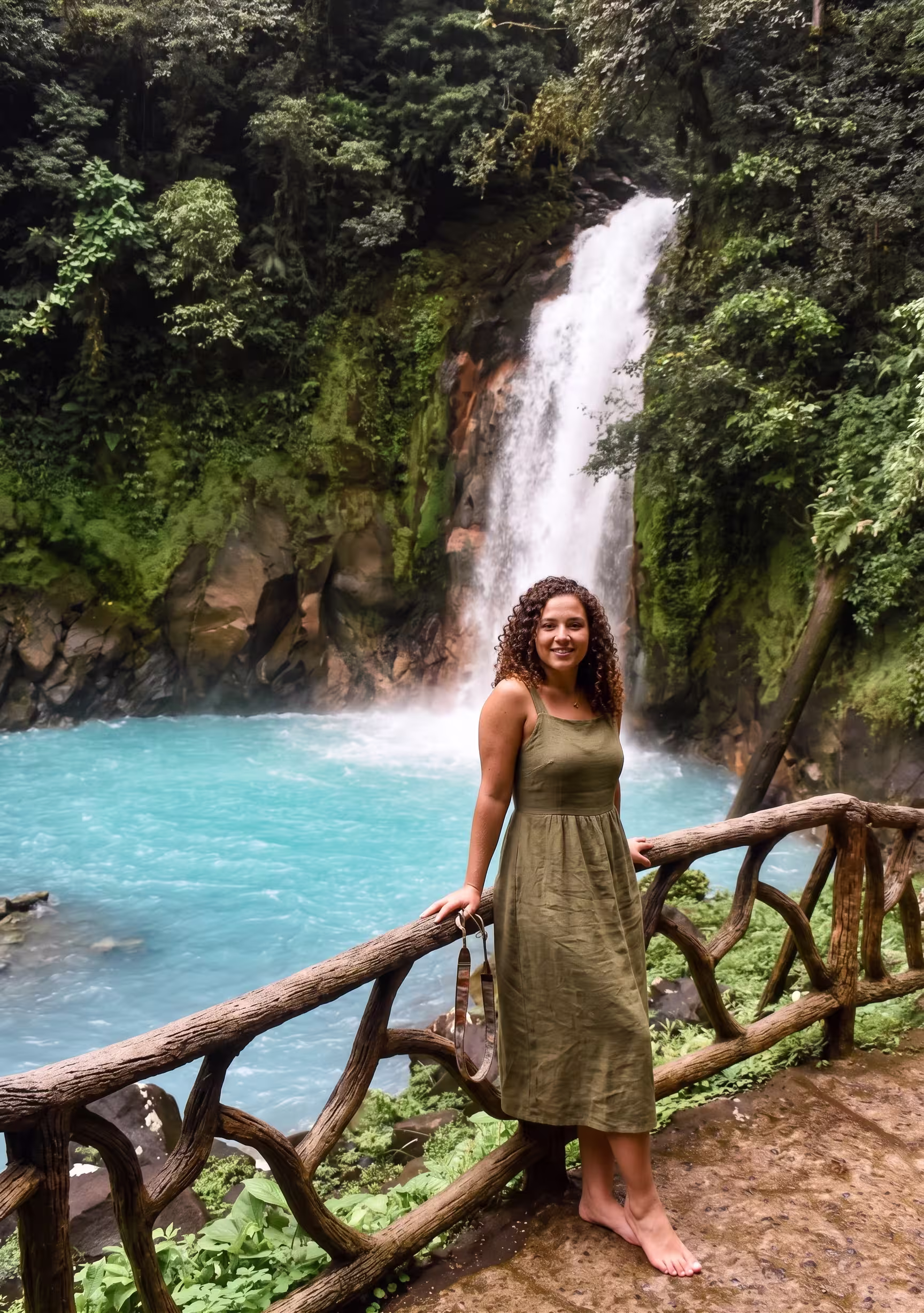 Hiker at Rio Celeste Waterfall Viewpoint in Tenorio Volcano National Park