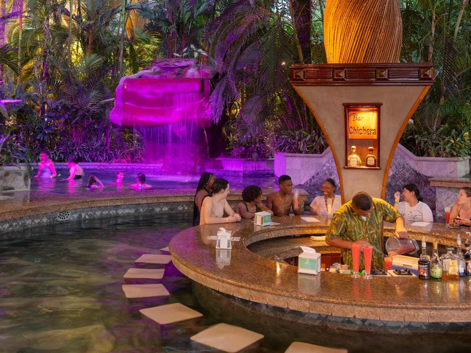 Swim-Up Pool Bar with Illuminated Waterfall Baldi