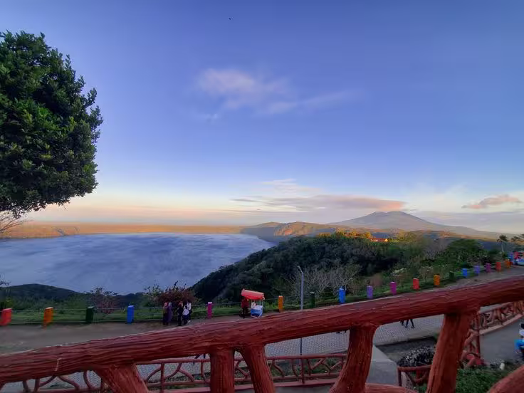 Panoramic view of Laguna de Apoyo volcanic crater from Catarina viewpoint in Nicaragua