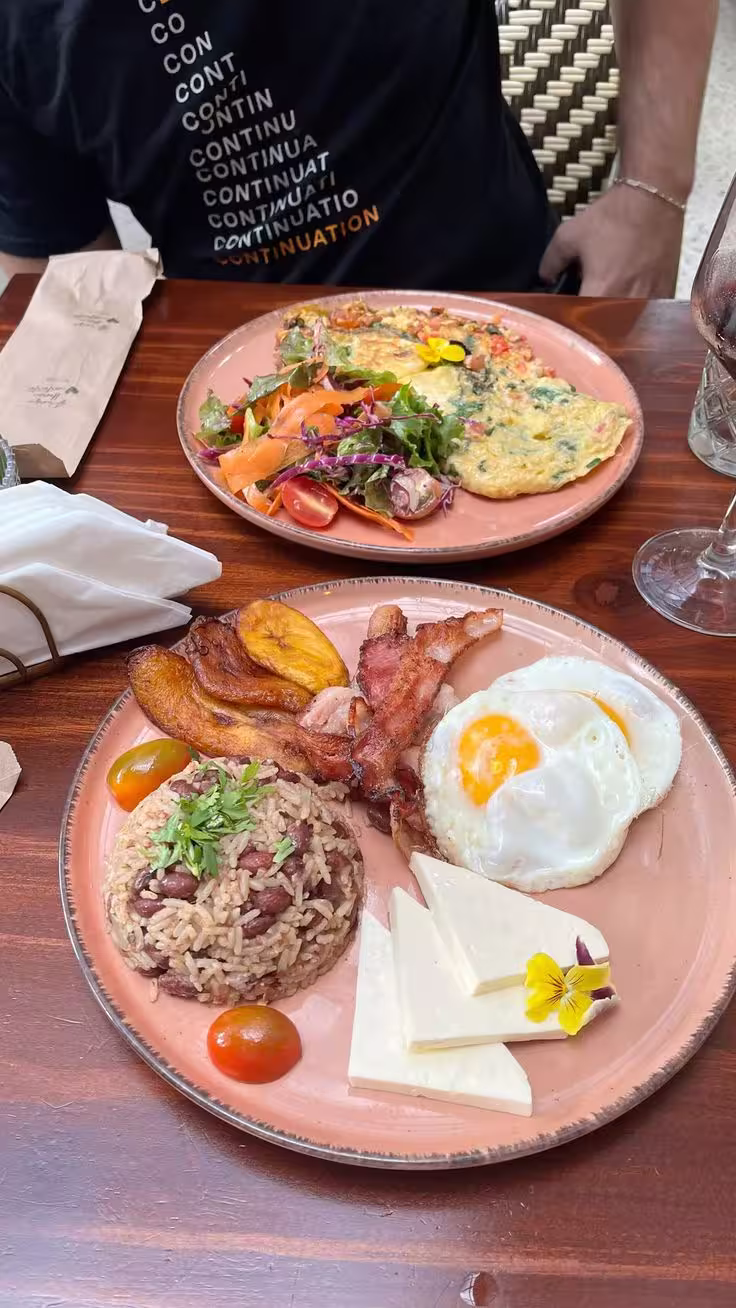 Authentic hot Costa Rican casado lunch served after Tenorio River whitewater rafting tour